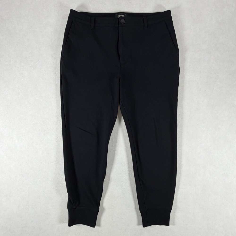 Paige Mens Black Jogger Pants Size 34 Rayon Blend Stretch Ribbed Cuff Trousers